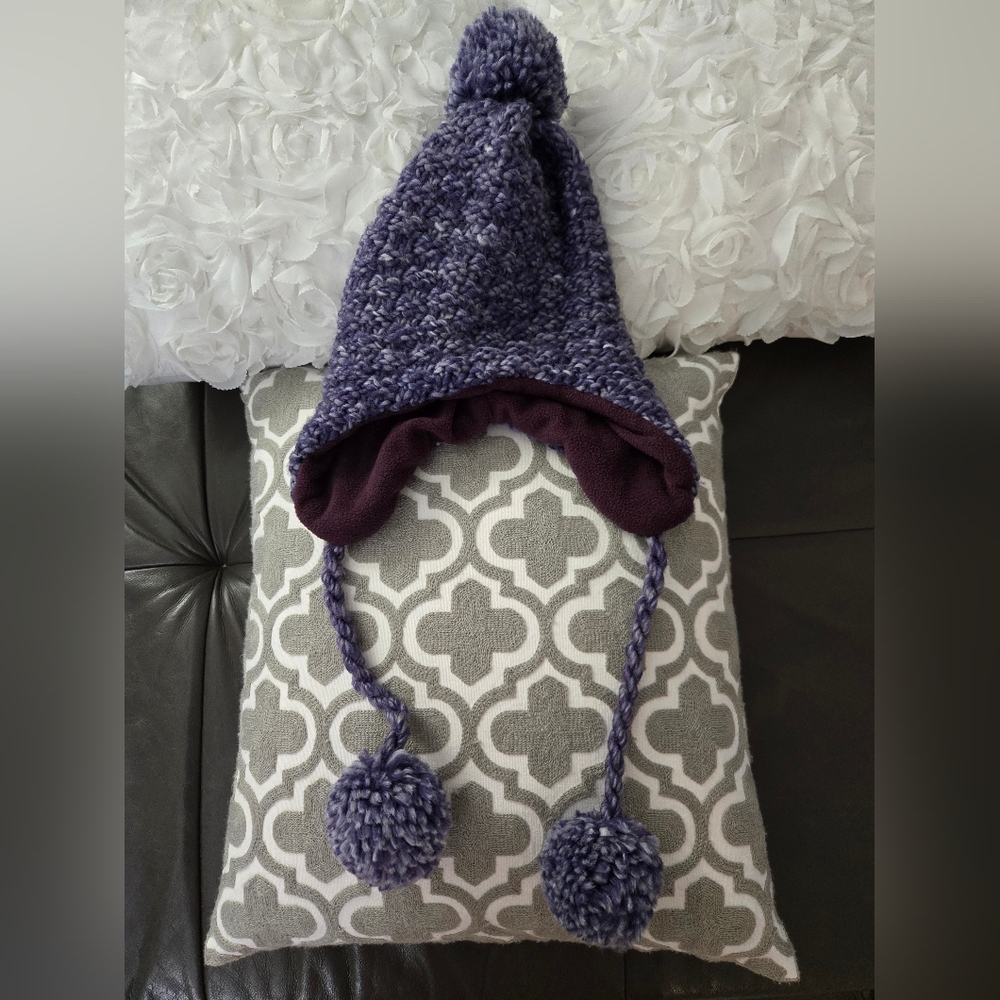 Purple Knit Pom-Pom Trapper Hat